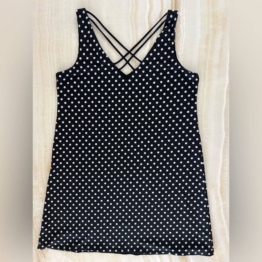J. Rose Reversible Polka Dot Swing Tank Top | Black & White | Size 12 Petite